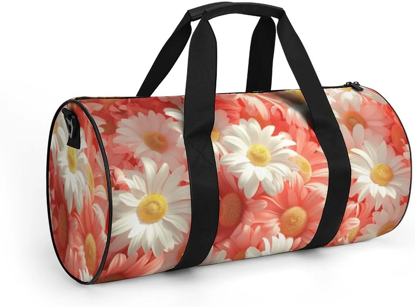 Chamomile Flowers Travel Gym Bag for Women Men Full Floral Cylindrical Duffle Bag Sport Workout Bag with Shoulder Strap
