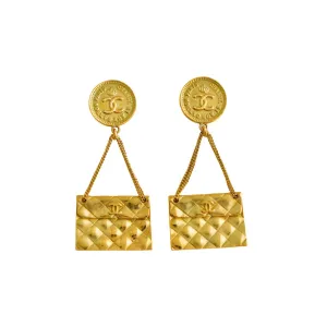 Chanel CC Coin Quilted Flap Bag Drop Earrings