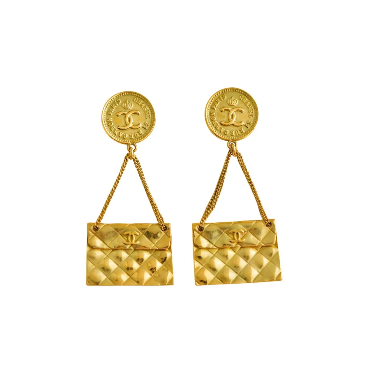 Chanel CC Coin Quilted Flap Bag Drop Earrings