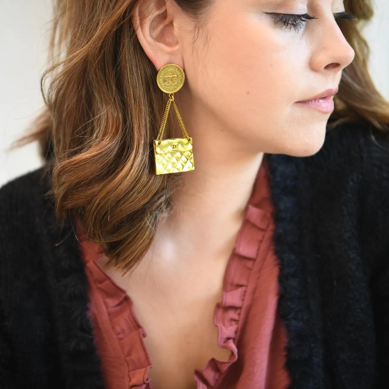 Chanel CC Coin Quilted Flap Bag Drop Earrings