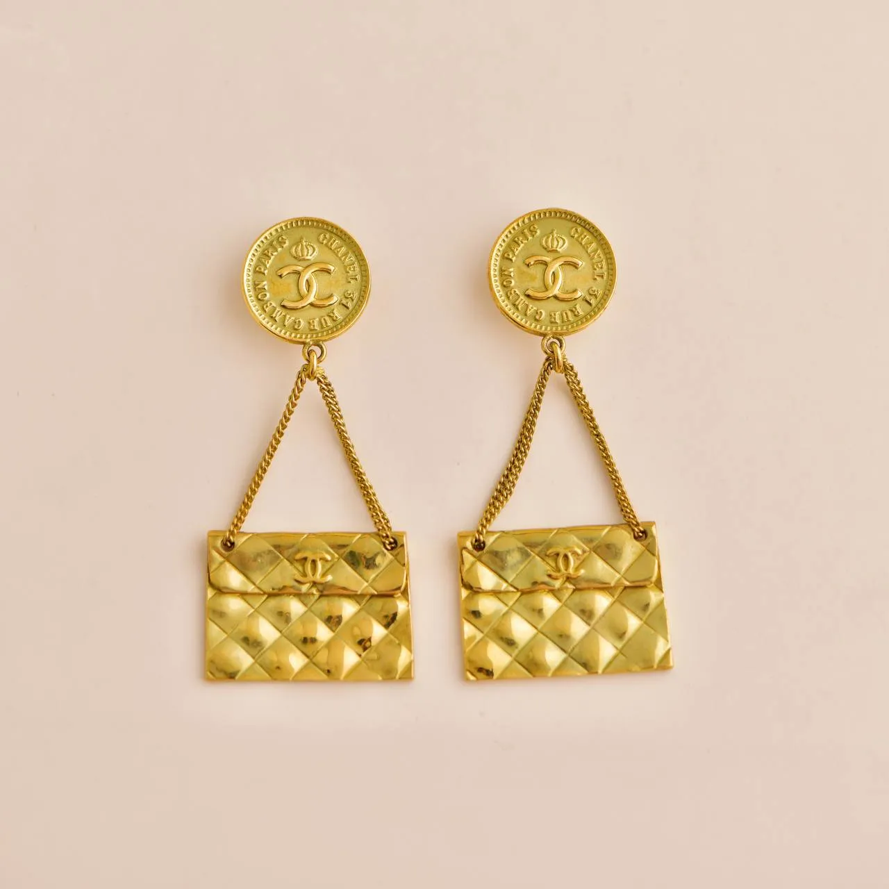 Chanel CC Coin Quilted Flap Bag Drop Earrings