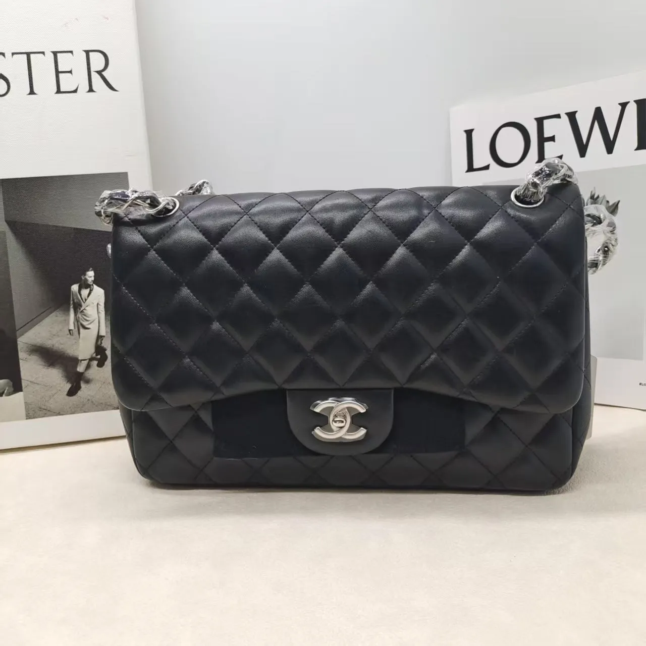 Chanel Lambskin Double Flap CF Jumbo Black Shoulder Bag 2012