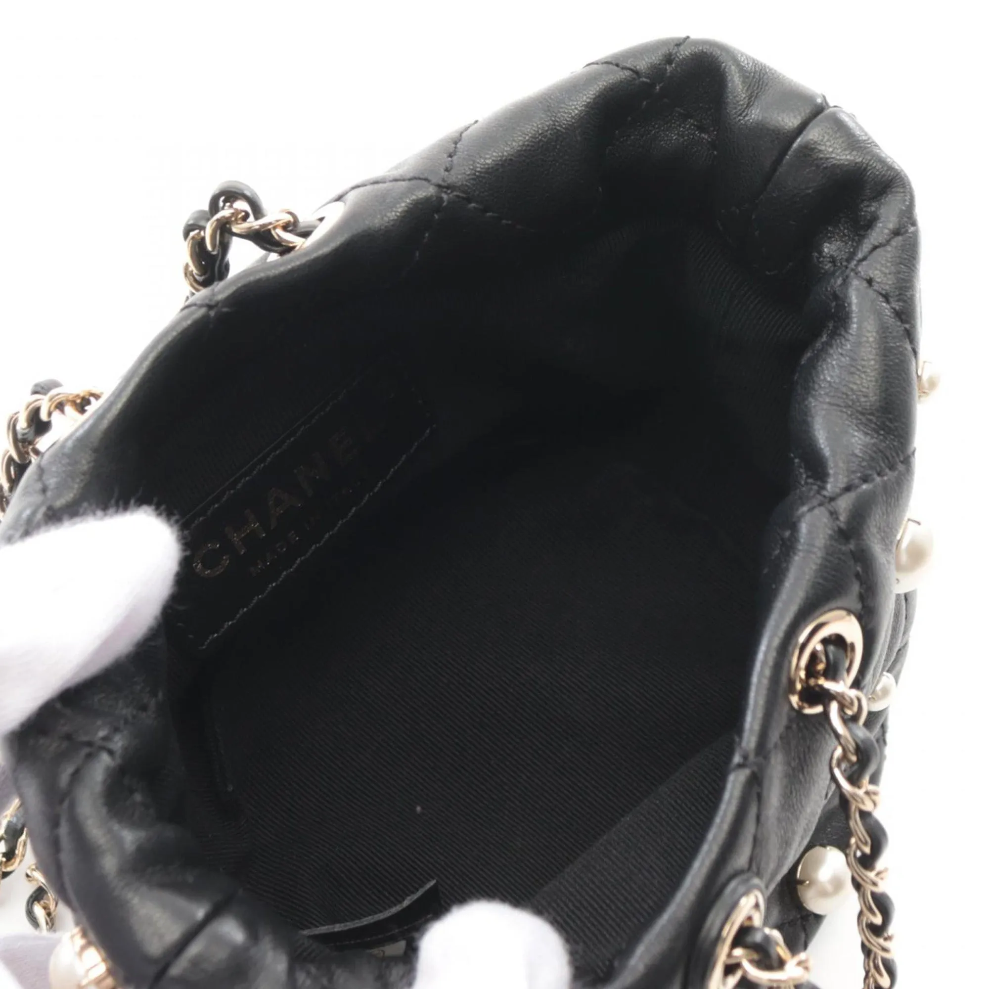 Chanel Mini Quilted Lambskin About Pearls Drawstring Bucket Bag