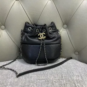 Chanel Preloved Gabrielle Black Leather Bucket Bag