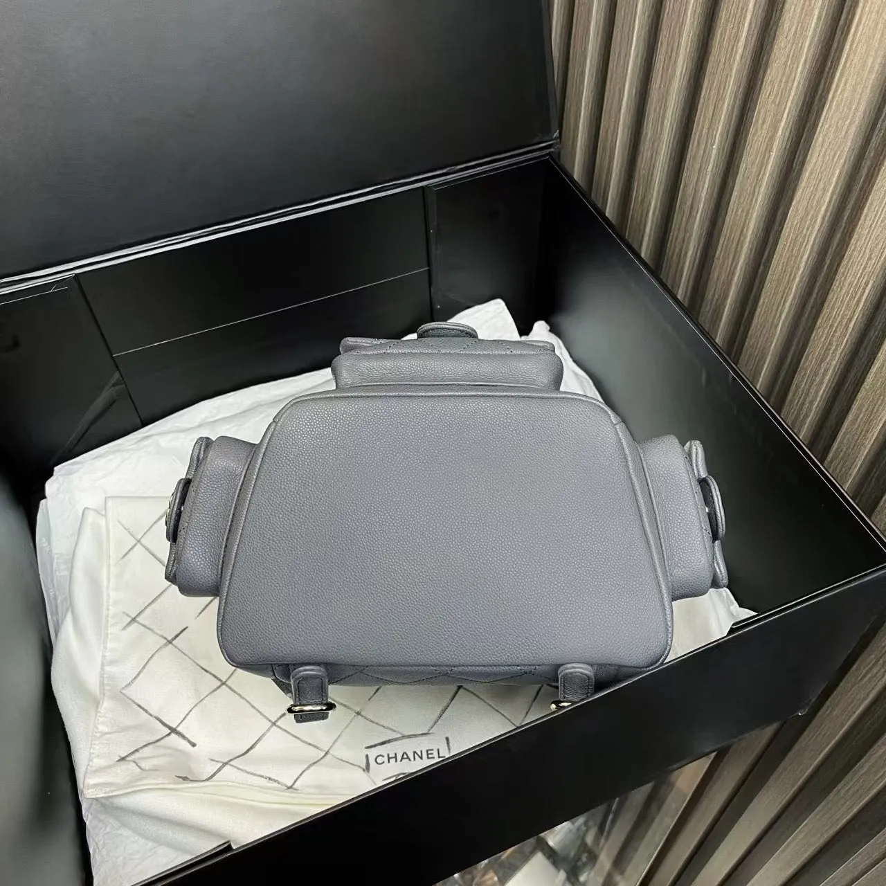 Chanel Quilted Gray Leather Backpack