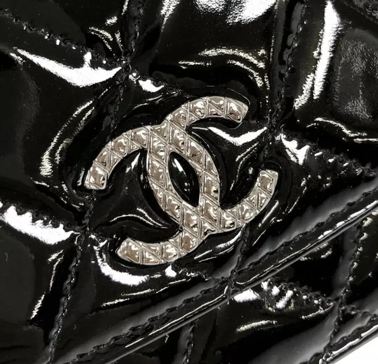 Chanel Quilted Patent Wallet on Chain WOC