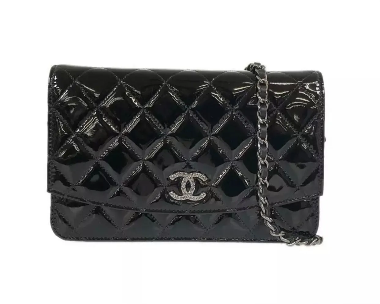 Chanel Quilted Patent Wallet on Chain WOC