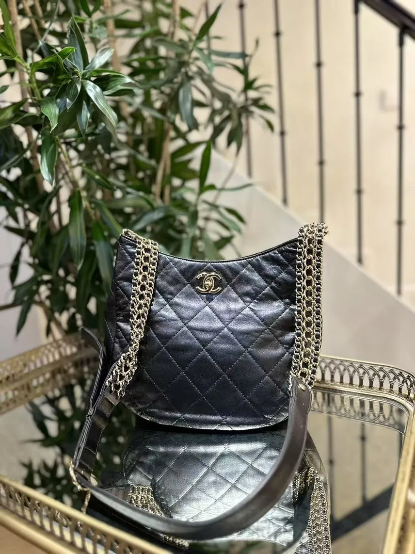 Chanel Quilted Shoulder Bag Black Leather