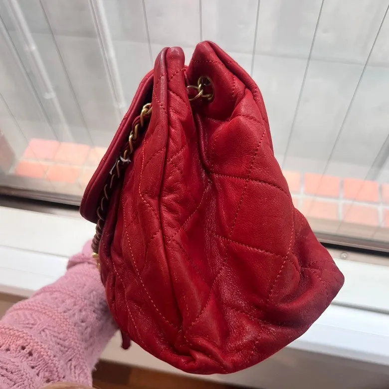 Chanel Red Leather Chain Shoulder Bag AF603 - Preloved