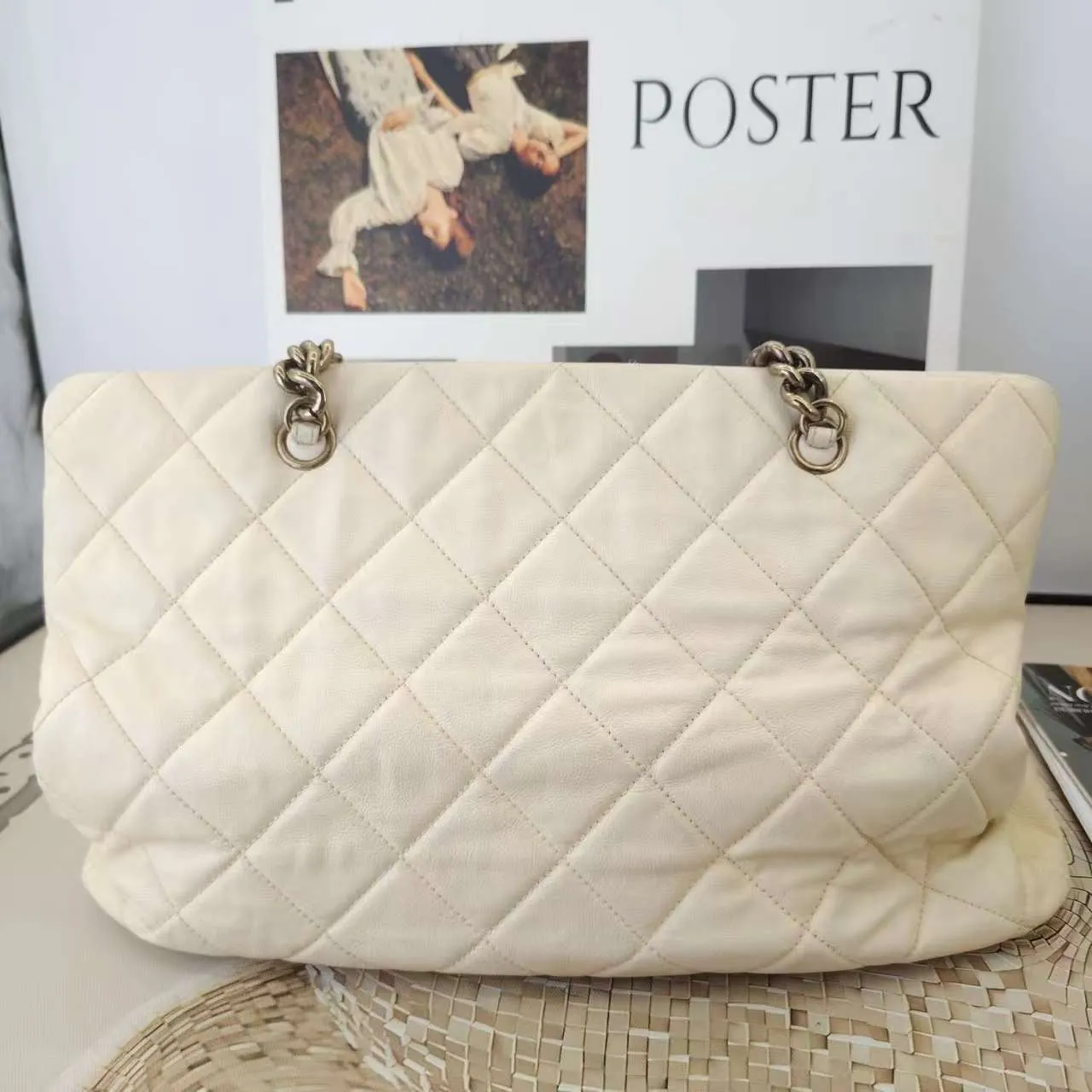 Chanel Vintage Quilted Beige Tote Bag