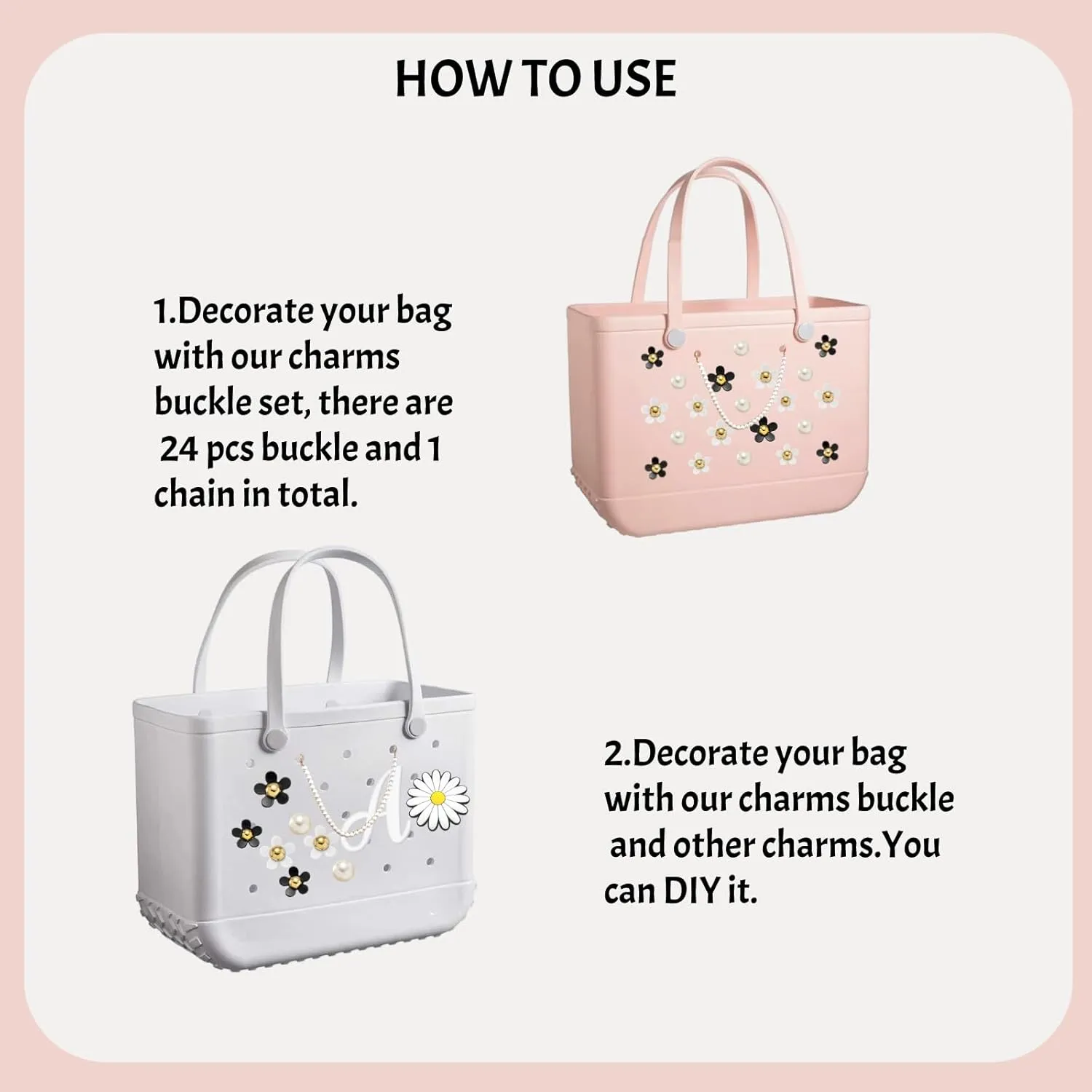 Charms for Beach Bag, Accessories Compatible with Bogg Bags, Flower Charms for Simply Southern Beach Tote Bags