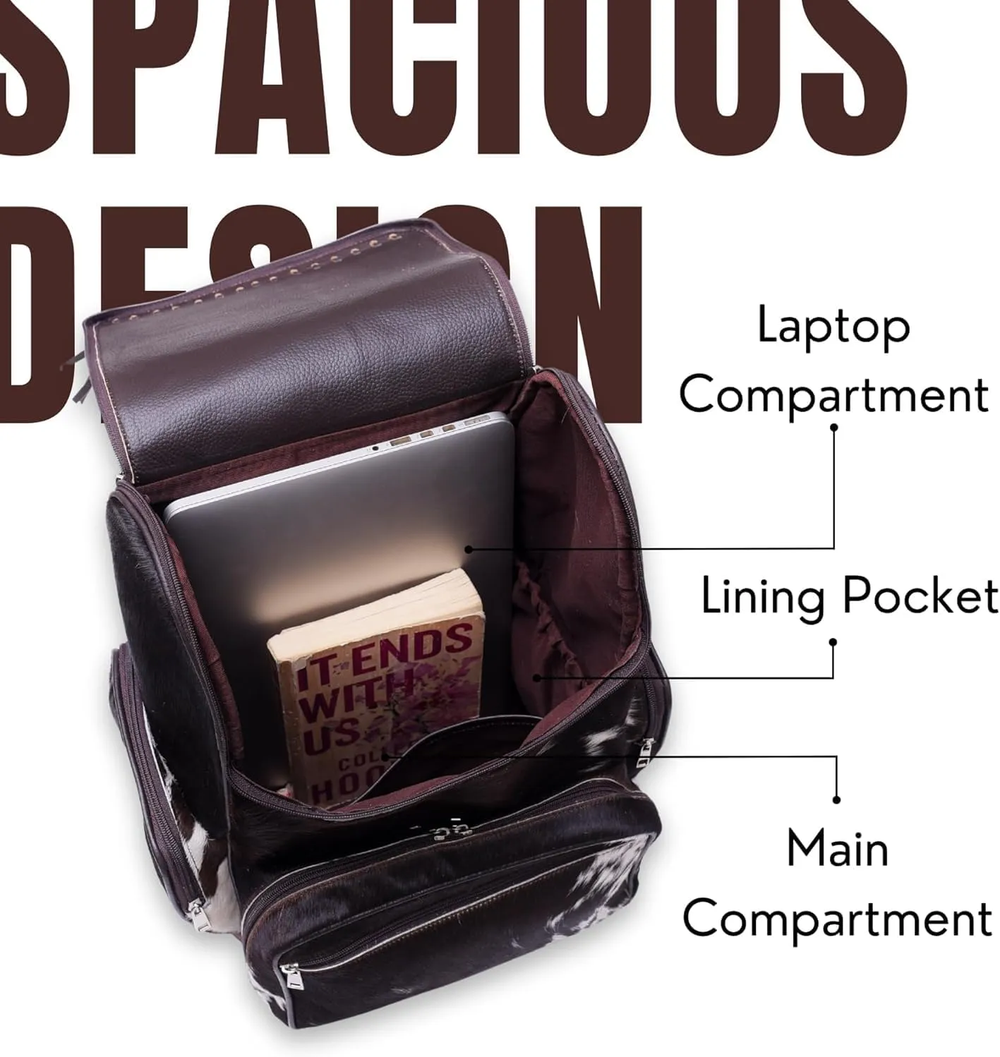 CHAYELL Cowhide Genuine Leather Backpack with Laptop Compartment – Travel Bag, Western Diaper Bag for Women (Brown jhalar, Brown)