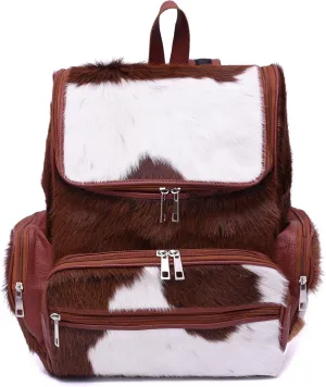 CHAYELL Cowhide Genuine Leather Backpack with Laptop Compartment – Travel Bag, Western Diaper Bag for Women (Brown panda, Brown)