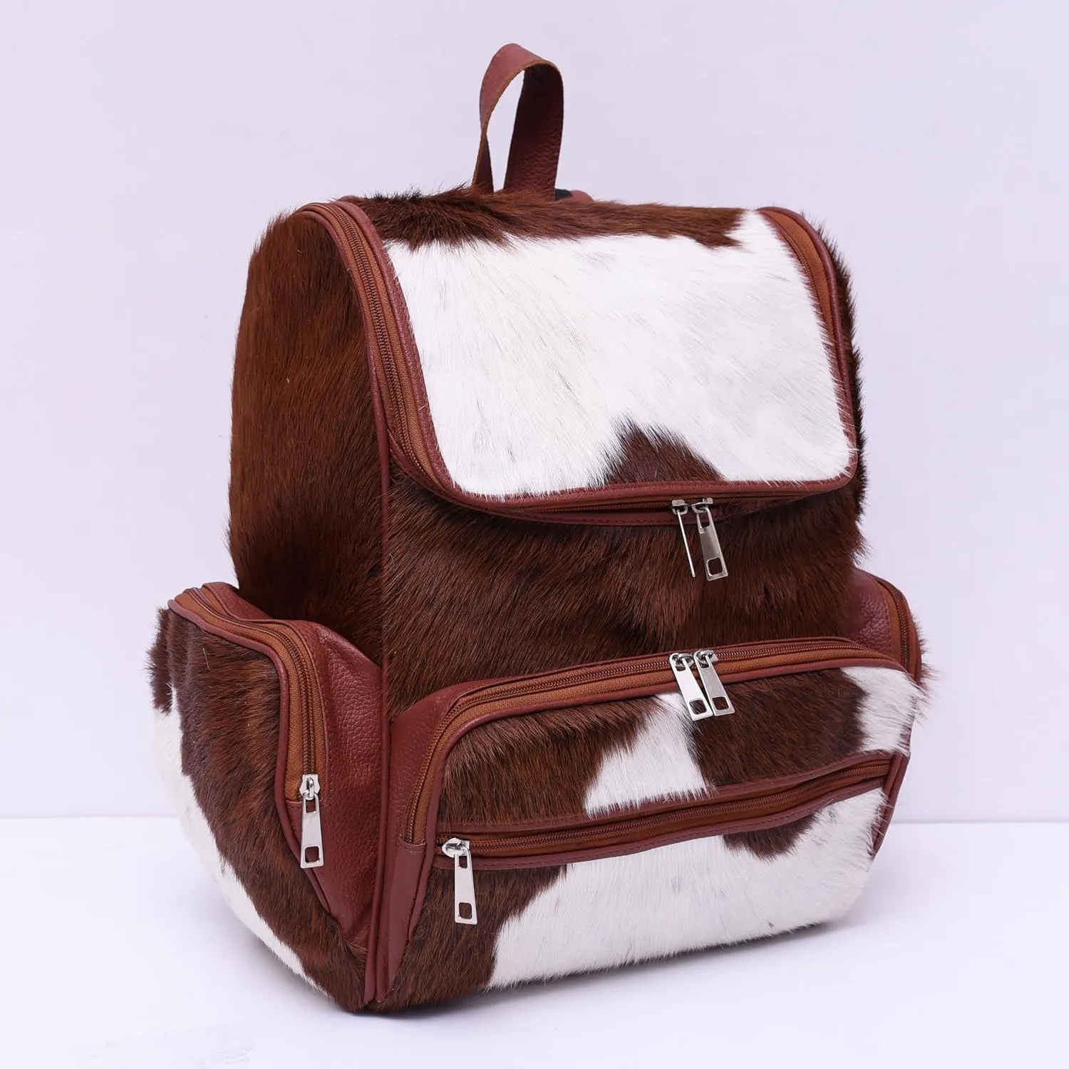 CHAYELL Cowhide Genuine Leather Backpack with Laptop Compartment – Travel Bag, Western Diaper Bag for Women (Brown panda, Brown)
