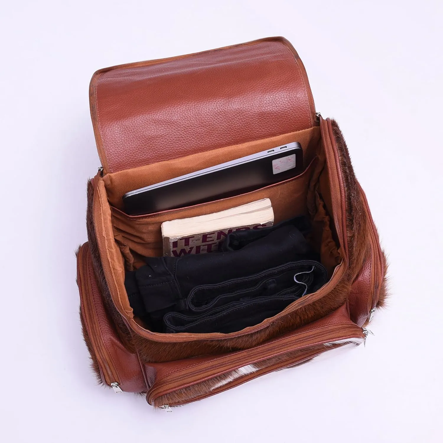CHAYELL Cowhide Genuine Leather Backpack with Laptop Compartment – Travel Bag, Western Diaper Bag for Women (Brown panda, Brown)