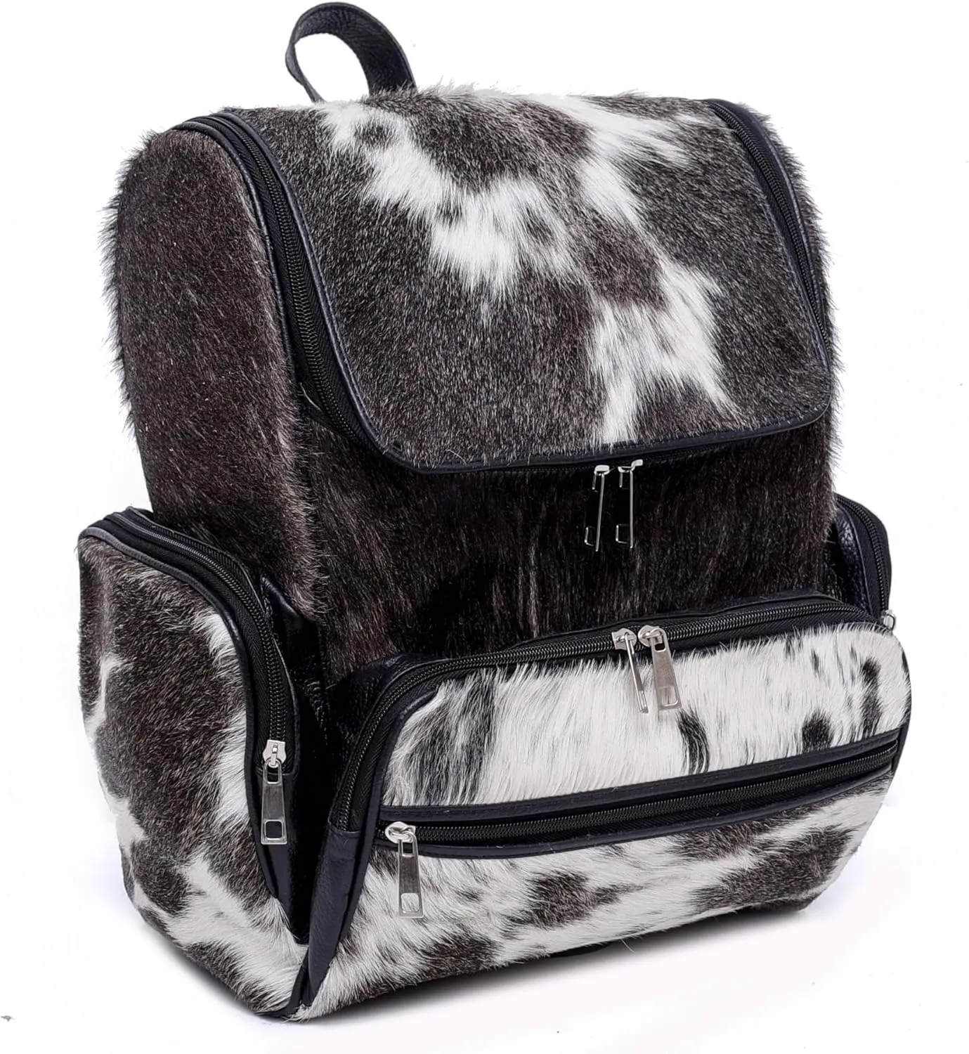 CHAYELL Cowhide Genuine Leather Backpack with Laptop Compartment – Travel Bag, Western Diaper Bag for Women (Brown panda, Grey)