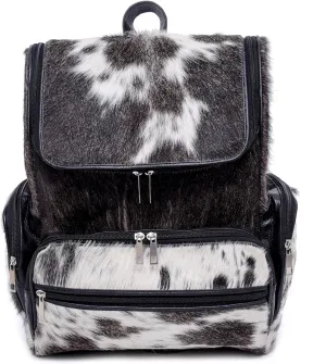 CHAYELL Cowhide Genuine Leather Backpack with Laptop Compartment – Travel Bag, Western Diaper Bag for Women (Brown panda, Grey)