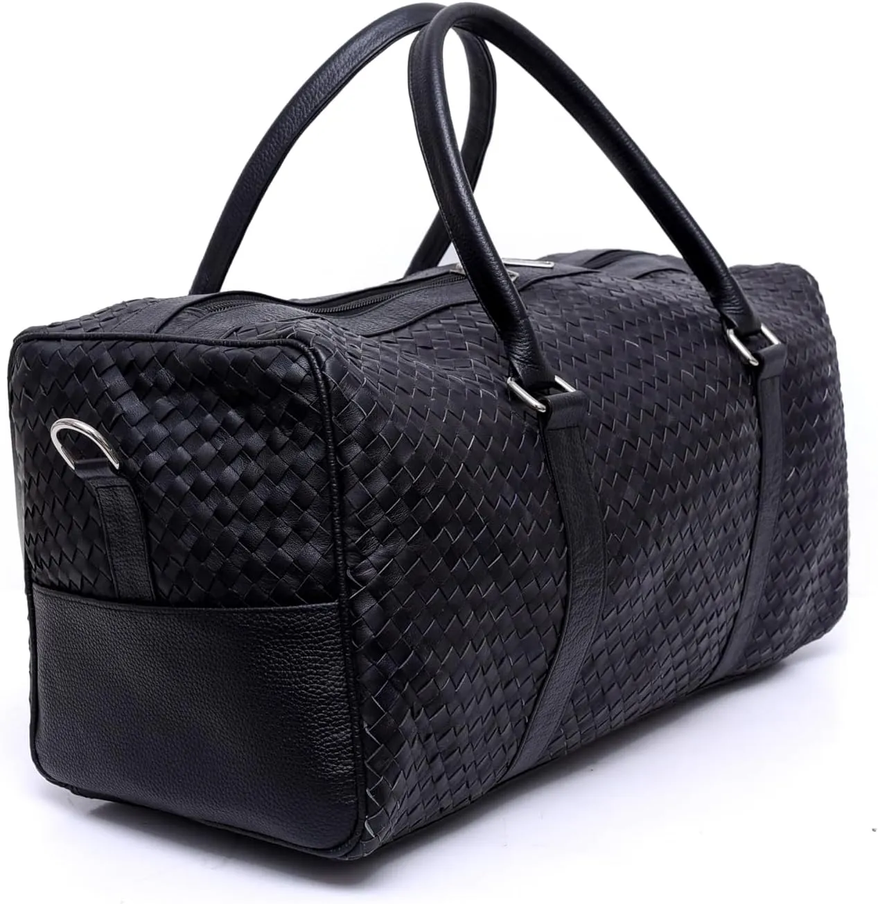CHAYELL Luxurious Woven Leather Duffle Bag for Men's and Women's - Large Size Travel Duffle Bag, Unique Weekender Bag, Premium Quality Business Duffel Bag (Black), W-1192