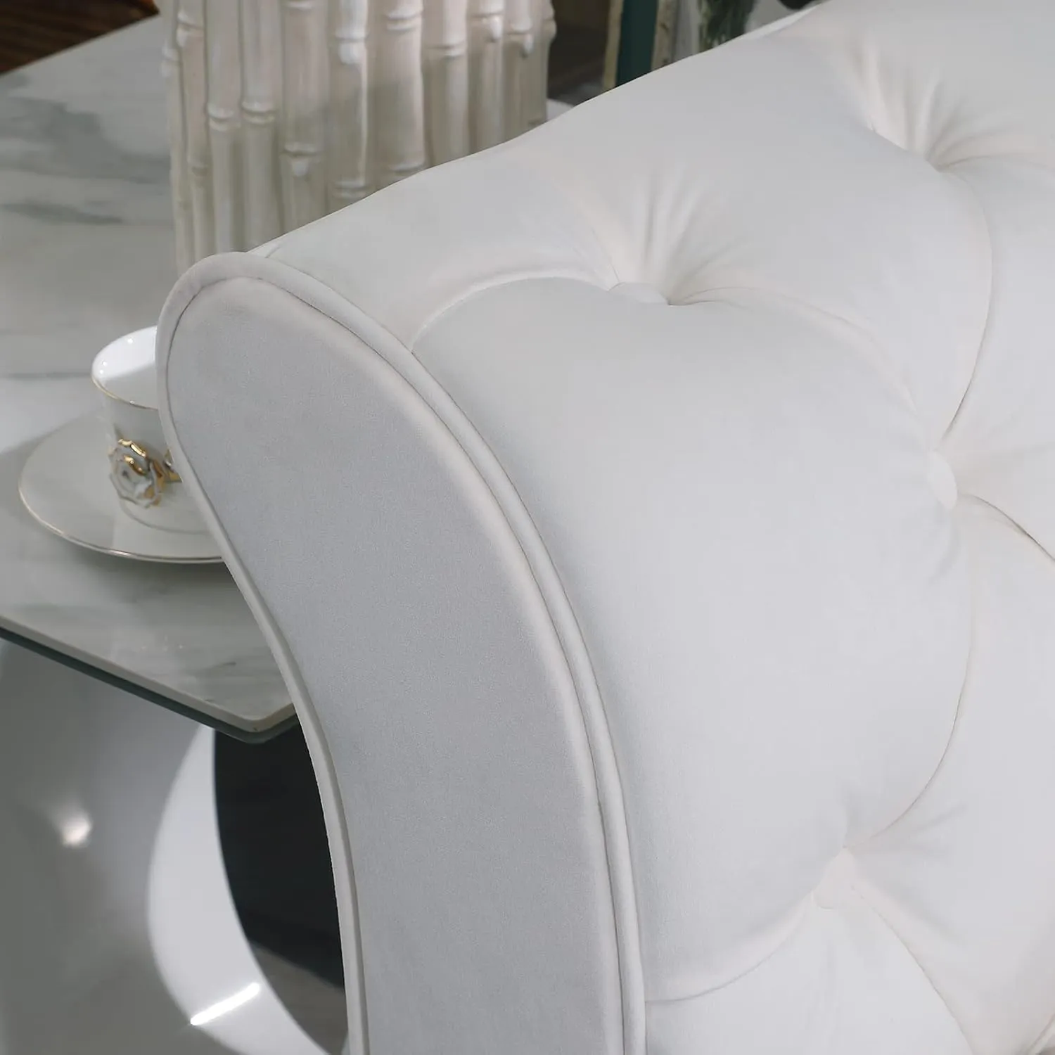 Chesterfield Sofa Couch, 87" White Modern Couch with Deep Seats, Velvet Fabric Comfy Sofas, Mid-Century 3 Seater Couch with Wide Armrest, Couches for Living Room, Bedroom and Office