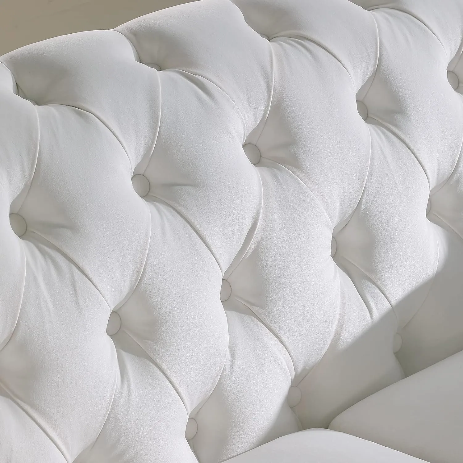 Chesterfield Sofa Couch, 87" White Modern Couch with Deep Seats, Velvet Fabric Comfy Sofas, Mid-Century 3 Seater Couch with Wide Armrest, Couches for Living Room, Bedroom and Office