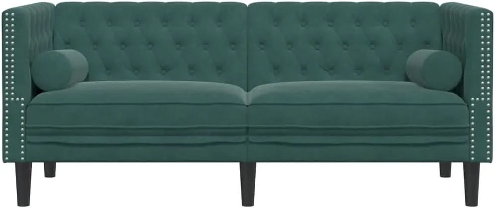 Chesterfield Sofa with Bolsters 2-Seater Dark Green Velvet, Sleeper Sofa, Recliner Sofa Set, Living Room Furniture, Luxurious and Comfortable Sofas for Living Room