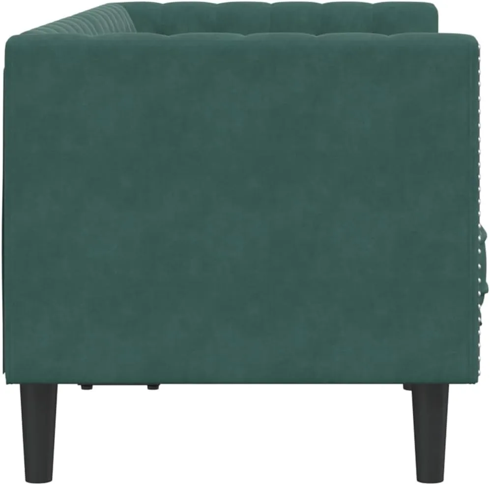 Chesterfield Sofa with Bolsters 2-Seater Dark Green Velvet, Sleeper Sofa, Recliner Sofa Set, Living Room Furniture, Luxurious and Comfortable Sofas for Living Room