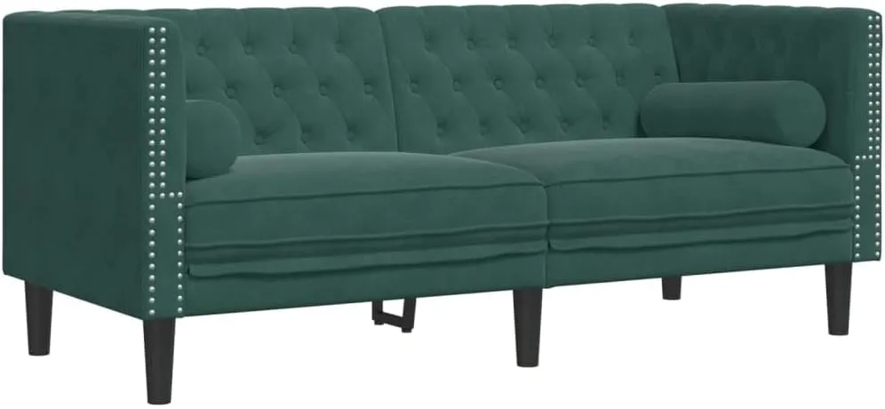 Chesterfield Sofa with Bolsters 2-Seater Dark Green Velvet, Sleeper Sofa, Recliner Sofa Set, Living Room Furniture, Luxurious and Comfortable Sofas for Living Room