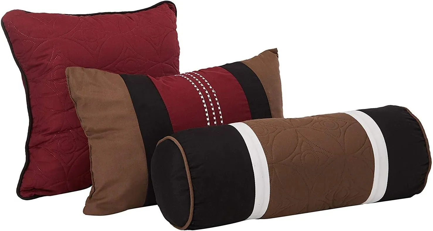 Chezmoi Collection 7-Piece Quilted Patchwork Comforter Set (Full, Burgundy/Brown/Black)