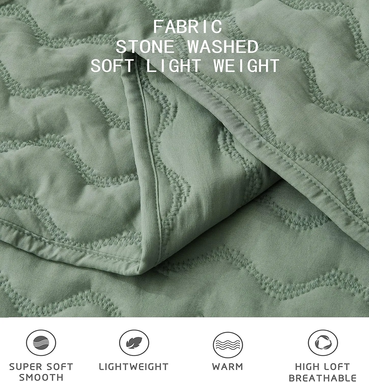 Chezmoi Collection Destiny 3-Piece Sage Queen Size Quilt Set - Stone-Washed Soft Microfiber Lightweight Quilted Bedspread Coverlet Set for All Seasons Wavy Line Stitching