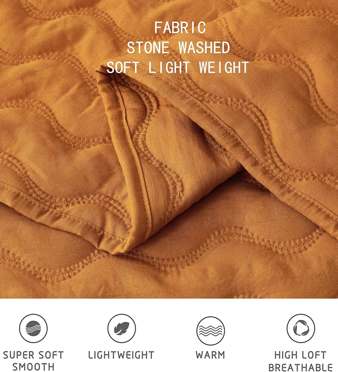 Chezmoi Collection Destiny 3-Piece Spice Queen Size Quilt Set - Stone-Washed Soft Microfiber Lightweight Quilted Bedspread Coverlet Set for All Seasons Wavy Line Stitching