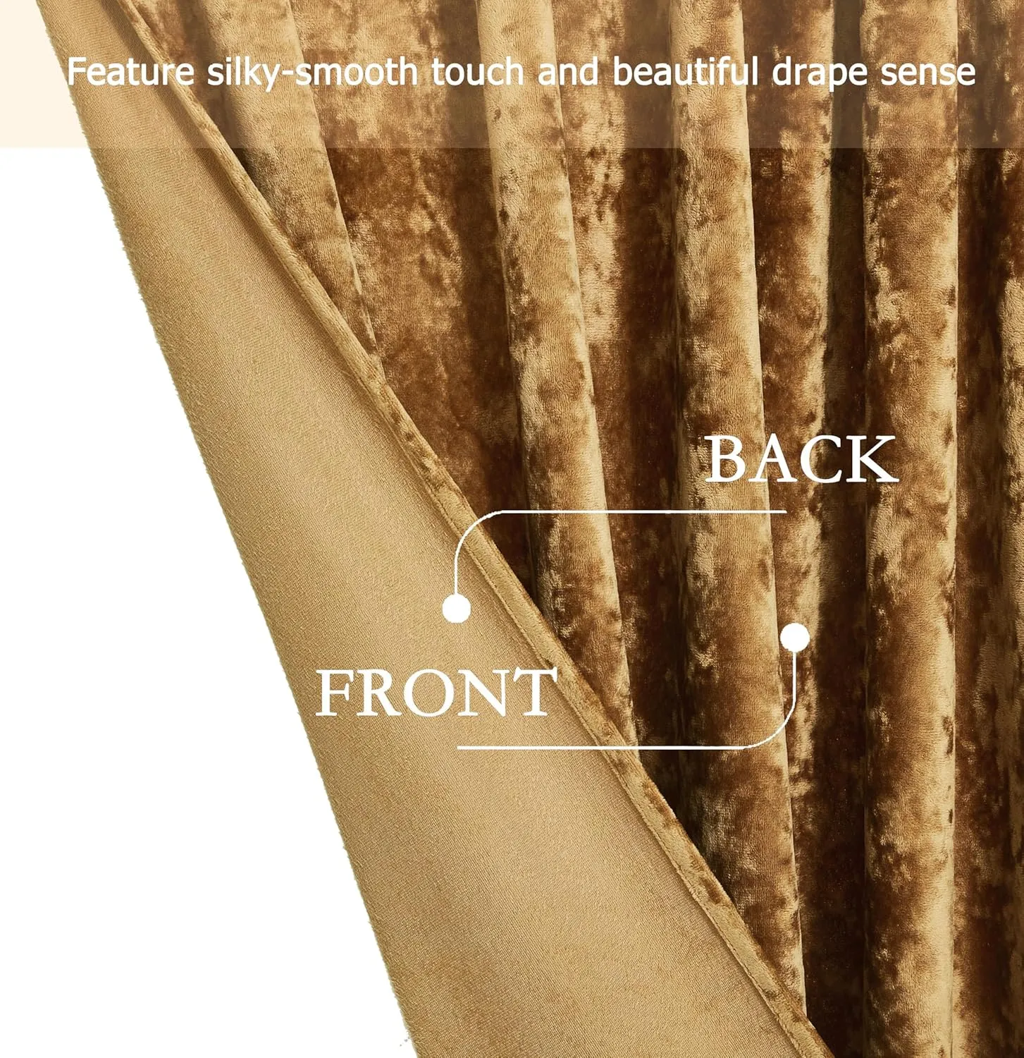 Chezmoi Collection Lux Caramel Gold Crushed Velvet Curtains 2 Panel Set - 72 inches Long Room Darkening Luxury Distressed Velvet Rod Pocket Window Drapes for Living Room Bedroom 50" W x 72" L