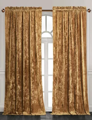 Chezmoi Collection Lux Caramel Gold Crushed Velvet Curtains 2 Panel Set - 72 inches Long Room Darkening Luxury Distressed Velvet Rod Pocket Window Drapes for Living Room Bedroom 50" W x 72" L