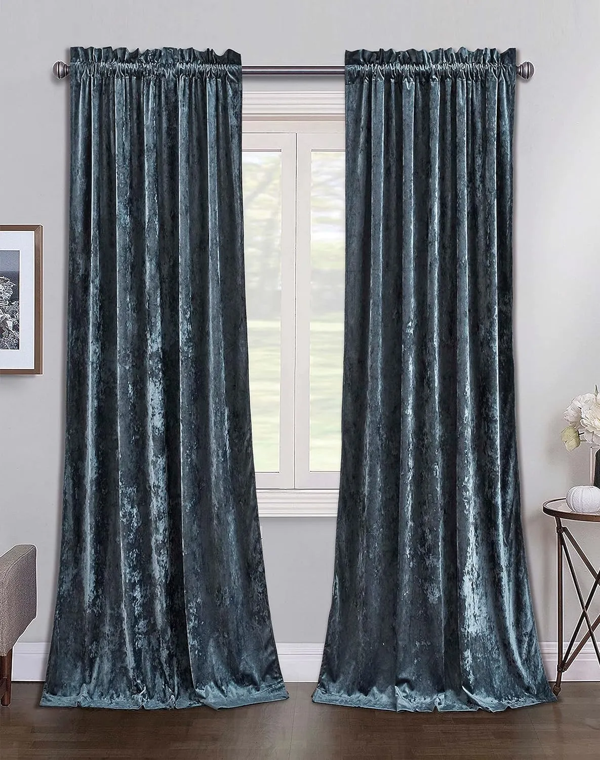 Chezmoi Collection Lux Storm Blue Lush Plush Velvet Curtains 2 Panel Set - 84 inches Long Room Darkening Luxury Rod Pocket Window Drapes for Living Room Bedroom 50" W x 84" L