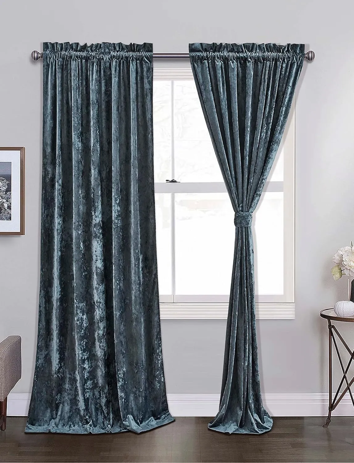 Chezmoi Collection Lux Storm Blue Lush Plush Velvet Curtains 2 Panel Set - 84 inches Long Room Darkening Luxury Rod Pocket Window Drapes for Living Room Bedroom 50" W x 84" L