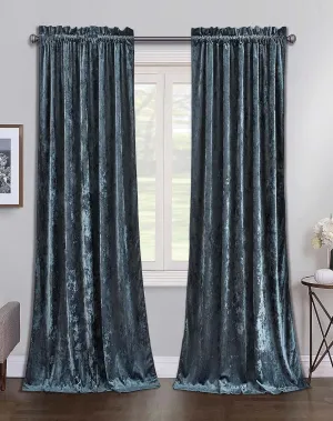 Chezmoi Collection Lux Storm Blue Lush Plush Velvet Curtains 2 Panel Set - 84 inches Long Room Darkening Luxury Rod Pocket Window Drapes for Living Room Bedroom 50" W x 84" L