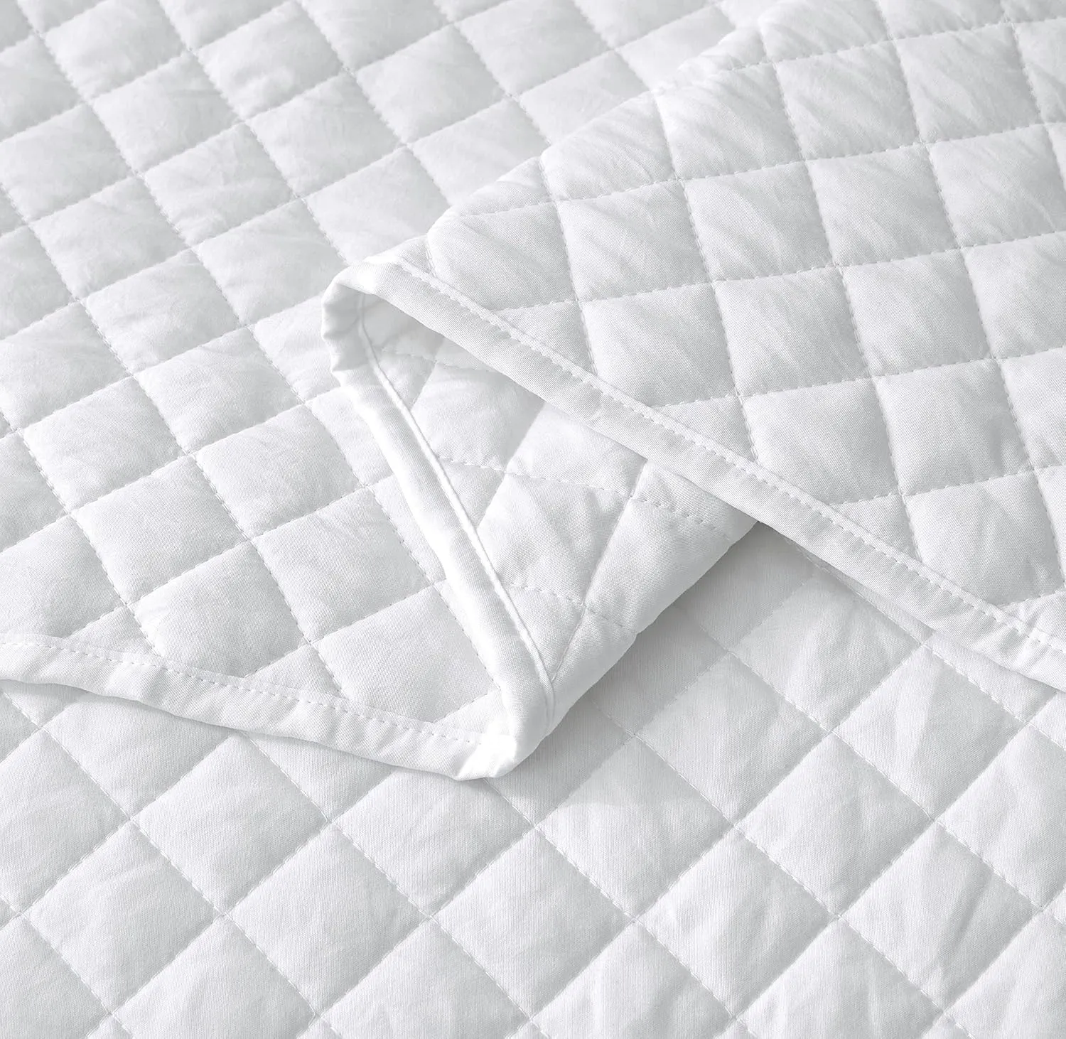 Chezmoi Collection Teo 3-Piece White King Size Quilt Set - Diamond Stitch Stone-Washed Super Soft Microfiber Lightweight Quilted Bedspread Coverlet Set for All Seasons