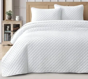 Chezmoi Collection Teo 3-Piece White King Size Quilt Set - Diamond Stitch Stone-Washed Super Soft Microfiber Lightweight Quilted Bedspread Coverlet Set for All Seasons