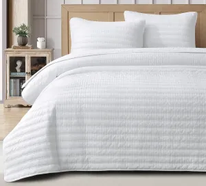 Chezmoi Collection Valkyrie 3-Piece White Queen Size Quilt Set - Cross Stitch Stone-Washed Super Soft Microfiber Lightweight Quilted Bedspread Coverlet Set for All Seasons