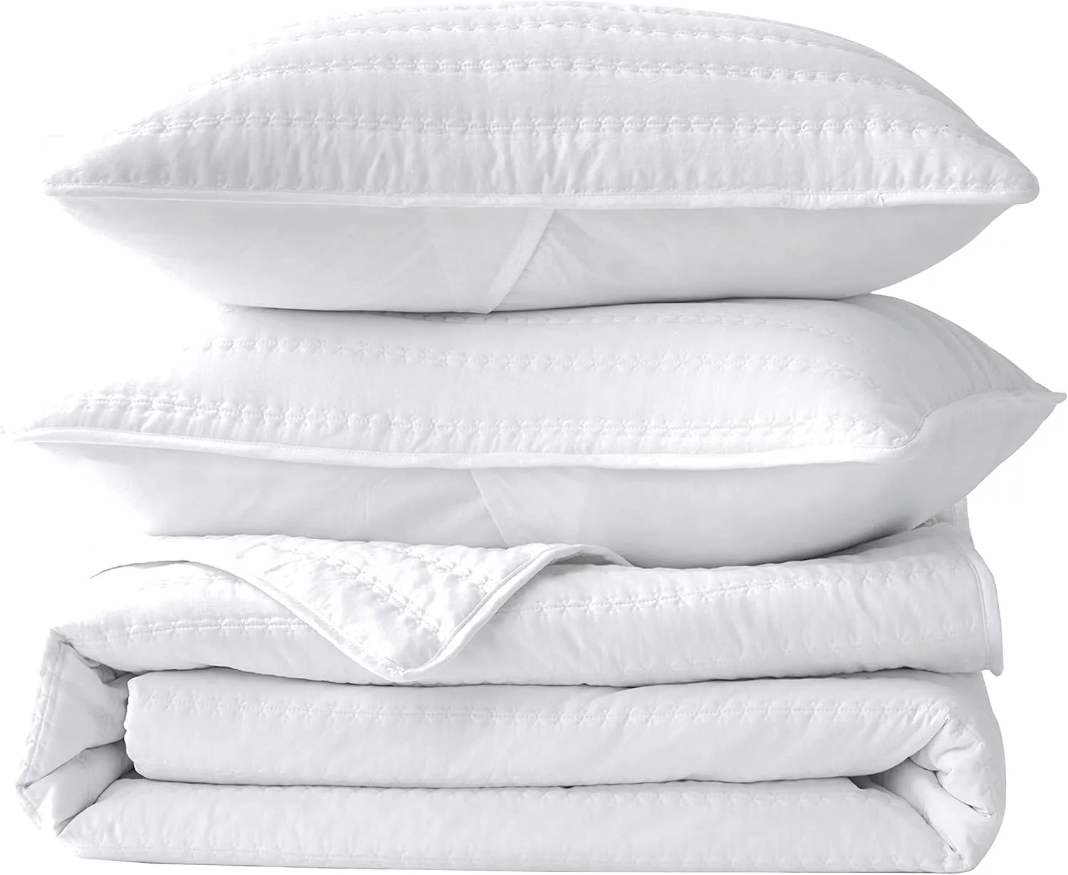 Chezmoi Collection Valkyrie 3-Piece White Queen Size Quilt Set - Cross Stitch Stone-Washed Super Soft Microfiber Lightweight Quilted Bedspread Coverlet Set for All Seasons