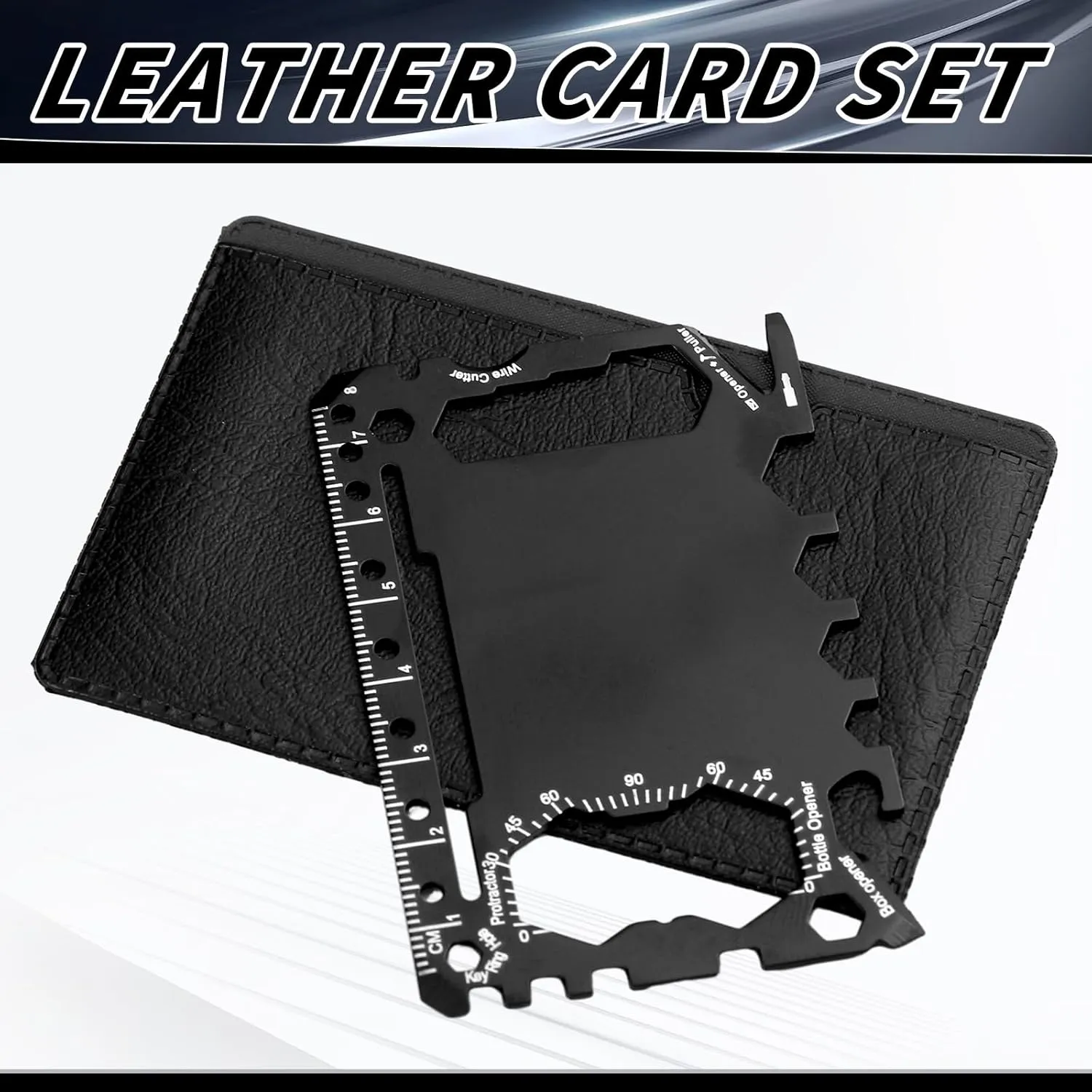 Cholemy 24 Pcs Credit Card Wallet Multitool 46 in 1 Metal Stainless Steel Survival Pocket Tool Bottle Opener MultiPurpose for Husband Boyfriend Adults Men (Black)