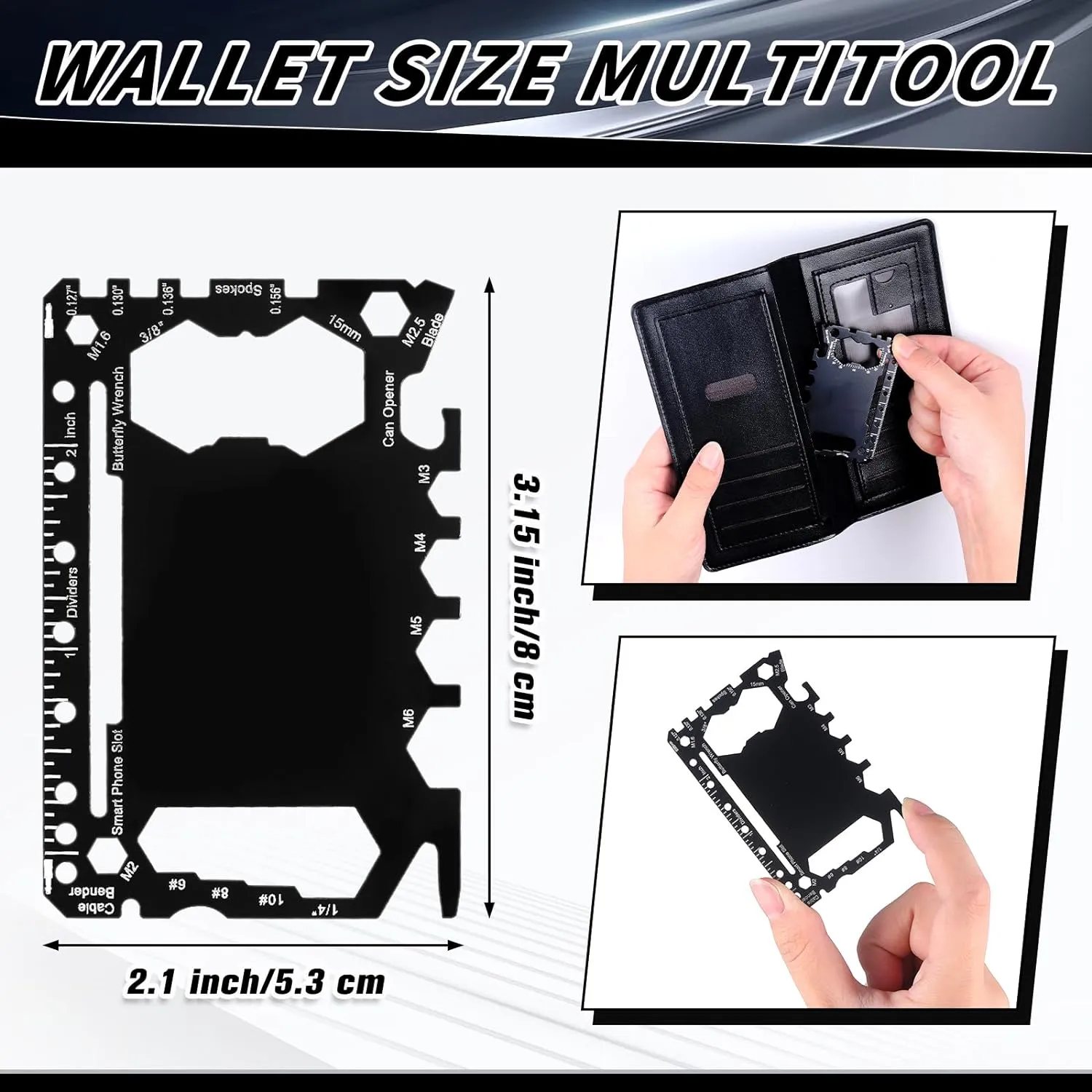 Cholemy 24 Pcs Credit Card Wallet Multitool 46 in 1 Metal Stainless Steel Survival Pocket Tool Bottle Opener MultiPurpose for Husband Boyfriend Adults Men (Black)