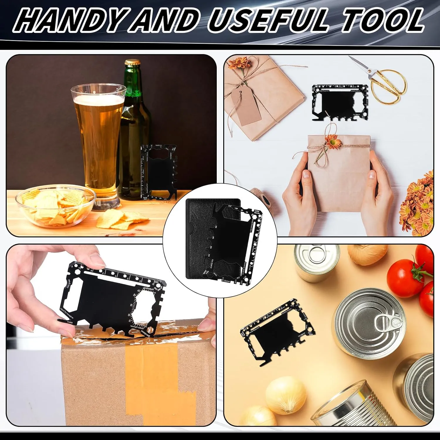Cholemy 24 Pcs Credit Card Wallet Multitool 46 in 1 Metal Stainless Steel Survival Pocket Tool Bottle Opener MultiPurpose for Husband Boyfriend Adults Men (Black)