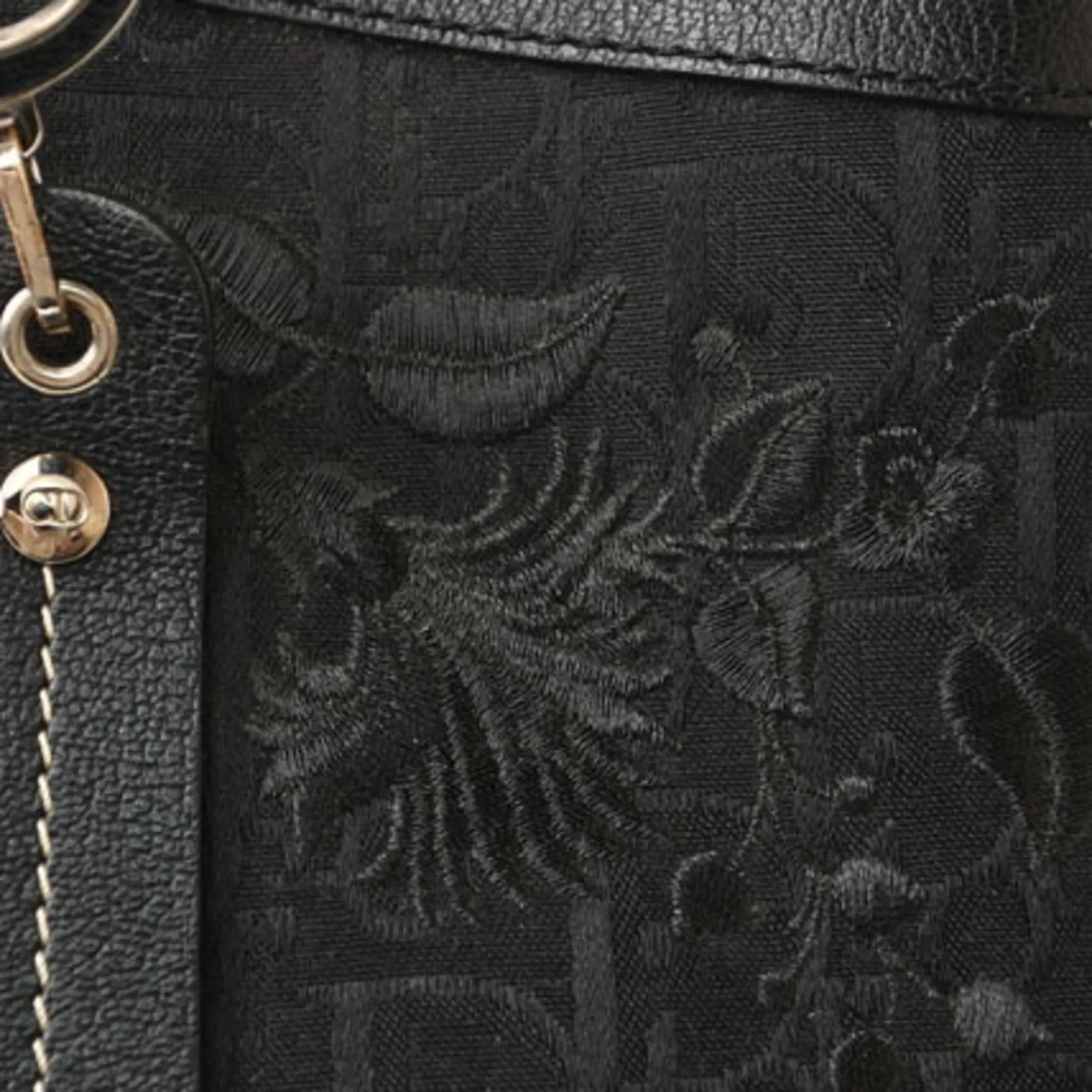 CHRISTIAN DIOR Tote Bag Embroidered Trotter Flower Embroidery Black