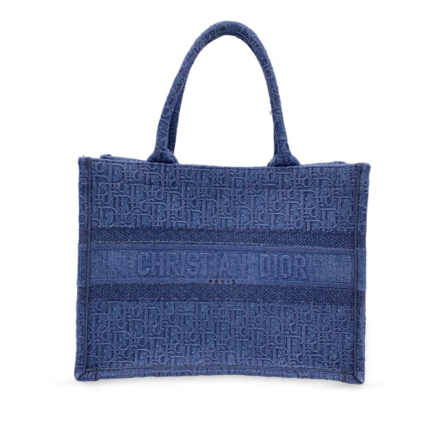 CHRISTIAN Tote Exclusive access Quality Dior Denim Book Handbag Bag Oblique Top Limited-time offer Blue Christian Medium