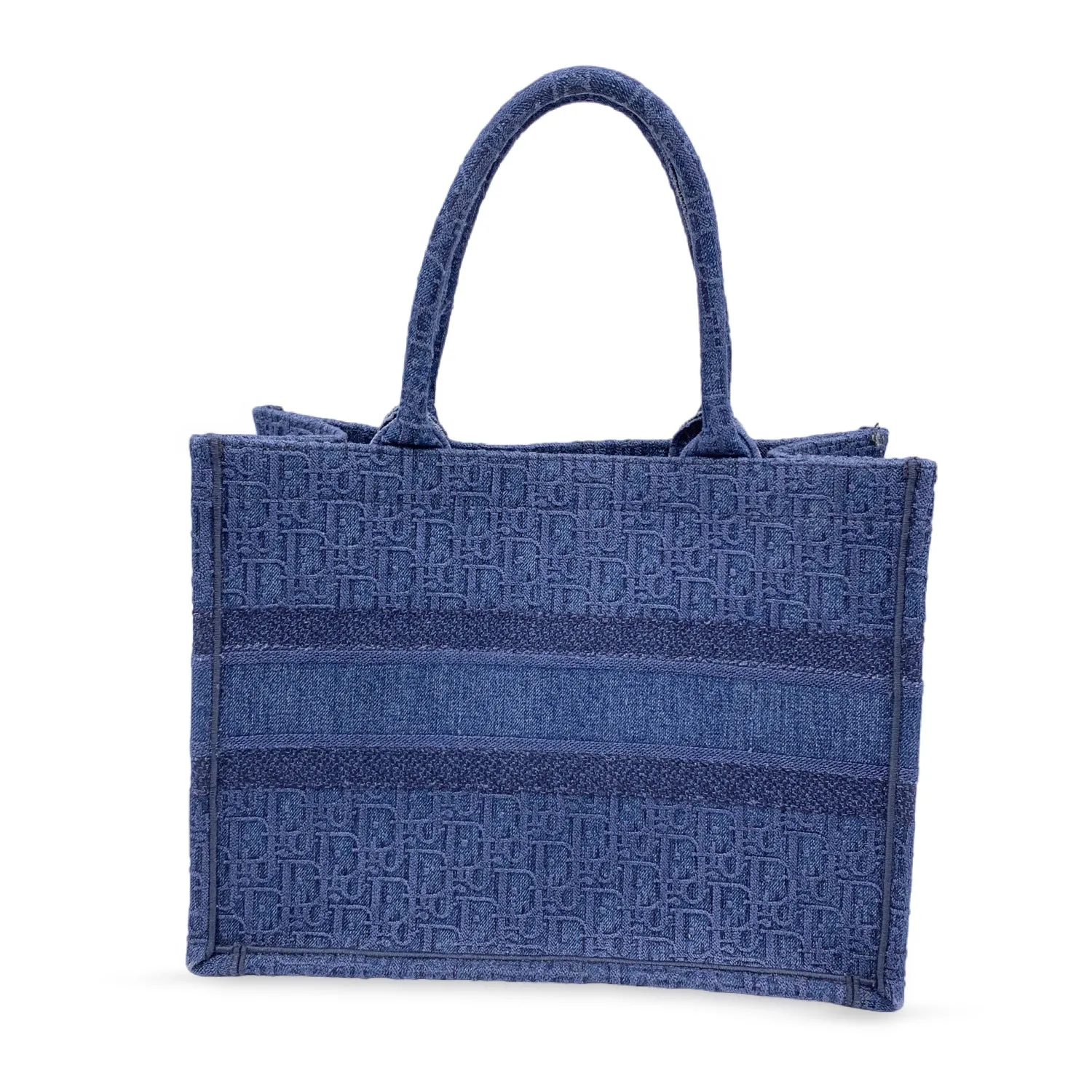 CHRISTIAN Tote Exclusive access Quality Dior Denim Book Handbag Bag Oblique Top Limited-time offer Blue Christian Medium