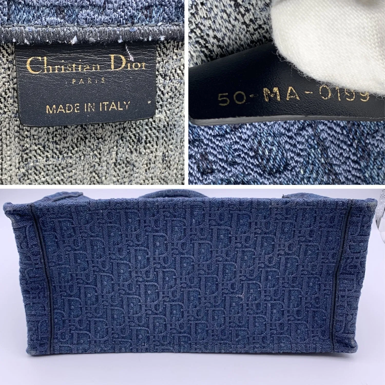 CHRISTIAN Tote Exclusive access Quality Dior Denim Book Handbag Bag Oblique Top Limited-time offer Blue Christian Medium