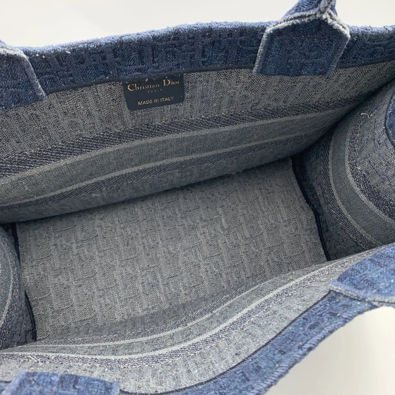 CHRISTIAN Tote Exclusive access Quality Dior Denim Book Handbag Bag Oblique Top Limited-time offer Blue Christian Medium