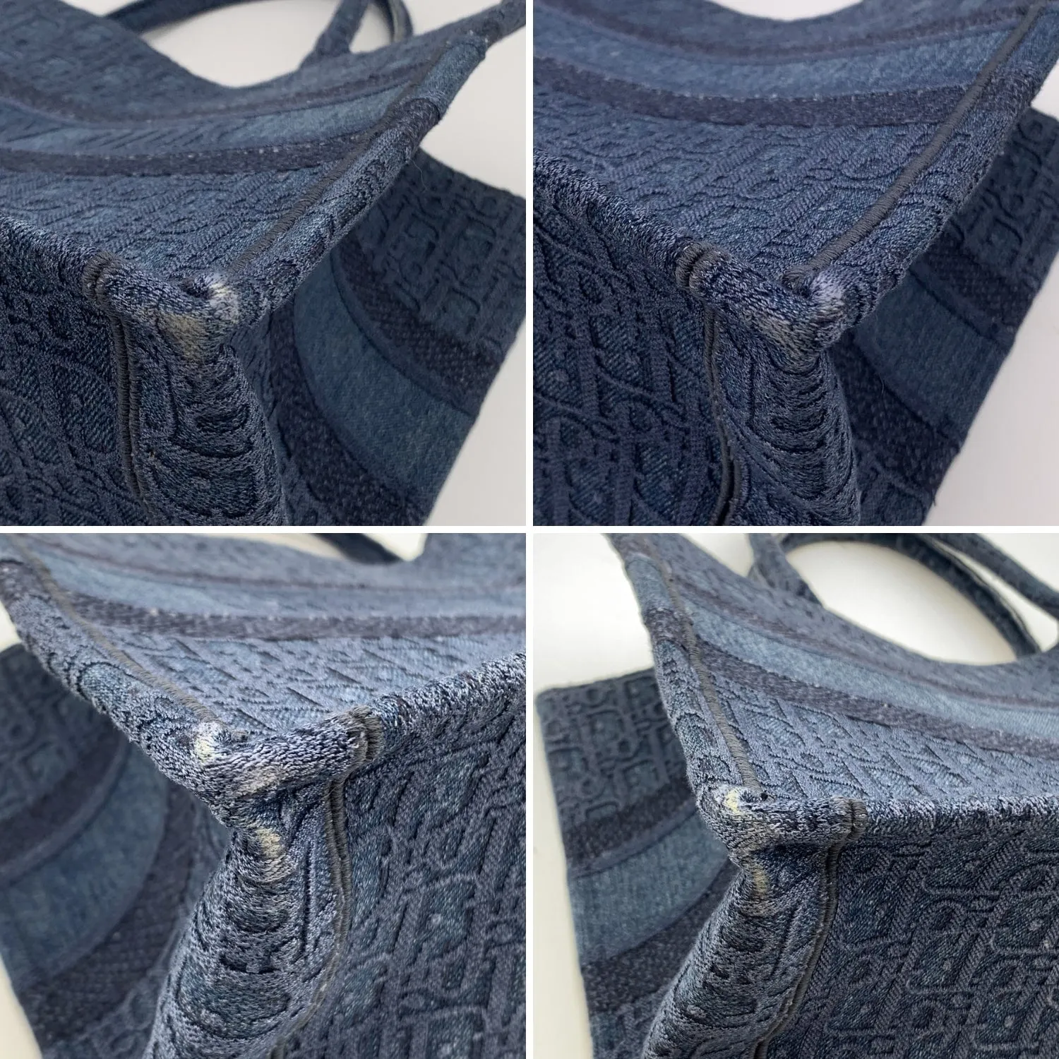 CHRISTIAN Tote Exclusive access Quality Dior Denim Book Handbag Bag Oblique Top Limited-time offer Blue Christian Medium