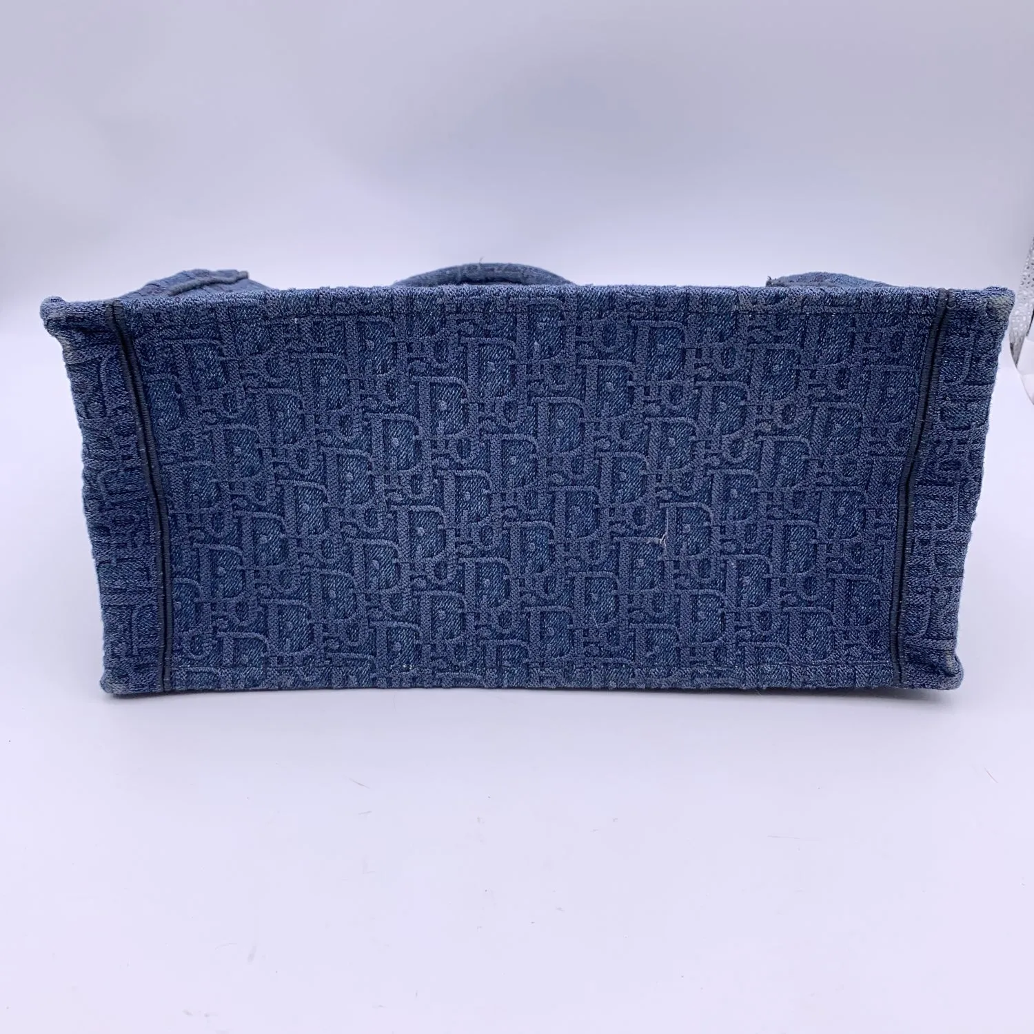 CHRISTIAN Tote Exclusive access Quality Dior Denim Book Handbag Bag Oblique Top Limited-time offer Blue Christian Medium