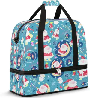 Christmas Cute Santa Claus Sports Gym Bag with Shoes Compartment Foldable Travel Duffel Bag Dry Wet Separated Sports Tote Workout Weekender Overnight Bag for Women Yoga Dance Work Training Handbag